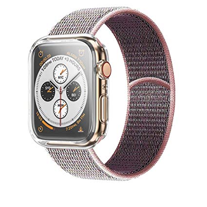 KONGAO Band with case Compatiable for Apple Watch Band 38mm 40mm 42mm 44mm, Nylon Lightweight Breathable Replacement Band with Screen Protector Case Compatiable for iwatch Apple Watch Series 4/3/2/1