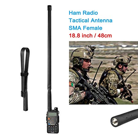 Bingfu Dual Band VHF UHF 136-520MHz 18.8 inch Foldable CS Tactical SMA Female Ham Radio Antenna for Kenwood Wouxun Baofeng BF-F8HP UV-5R UV-82 BF-888S GT-3 Handheld Ham Two Way Radio Walkie Talkie