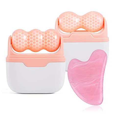 Ice Roller, Ice Roller for Face with Gua Sha, Upgrated Ice Face Roller, Cold Facial Ice Roller Massager for Eye Puffiness, Women's Gifts, Migraine, TMJ Pain Relief & Minor Injury, Skin Care Products