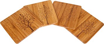 Trademark Innovations Bamboo Coaster with Tree Design (Set of 4), 4"