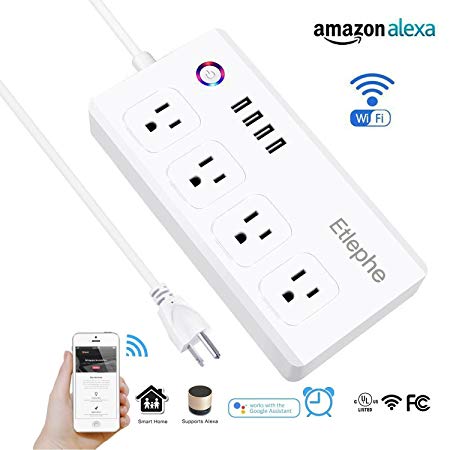 WiFi Smart Power Strip, Compatible with Alexa & Google Home, Surge Protecter Strip with 4 USB Ports and 4 Individually Controlled Smart AC plug, Timing Function, Support SmartLife App, White