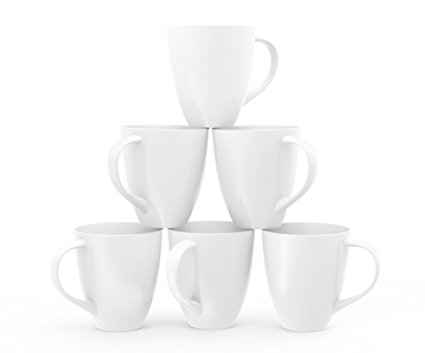 Francois et Mimi Large Ceramic Coffee Mugs, 16-Ounce, White, Set of 6