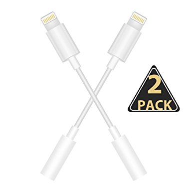 [2 Pack] Headphone Adapter to 3.5mm earbuds Jack Adapter Earphone for iPhone 7 and 7 Plus Lightning Connection Converter - White