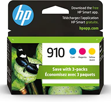 Original HP 910 Cyan, Magenta, Yellow Ink Cartridges (3-pack) | Works with HP OfficeJet 8010, 8020 Series, HP OfficeJet Pro 8020, 8030 Series | Eligible for Instant Ink | 3YN97AN