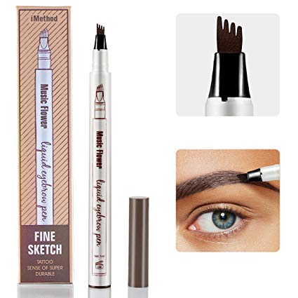 Eyebrow Tattoo Pen - iMethod Microblading Eyebrow Pencil with a Micro-Fork Tip Applicator Creates Natural Looking Brows Effortlessly and Stays on All Day (Chestnut)