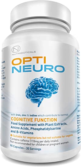 Optineuro® with Pantothenic Acid contributes to Mental Performance Backed by Science | Premium Nootropic Stack with Guarana, L-Theanine, Choline, Ginseng, Bacopa, Gingko Biloba, Tyrosine, Phosphatidylserine (PS), Coenzyme Q10, B12 (Methylcobalamin) | 90 Capsules