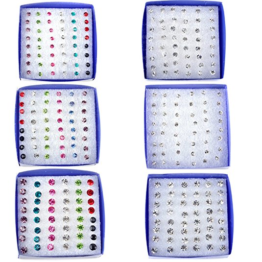 Imixlot Women's Acrylic Wholesale 144Pairs(6boxes) Invisible Bar Crystal Earring Studs Bulk Multicolor