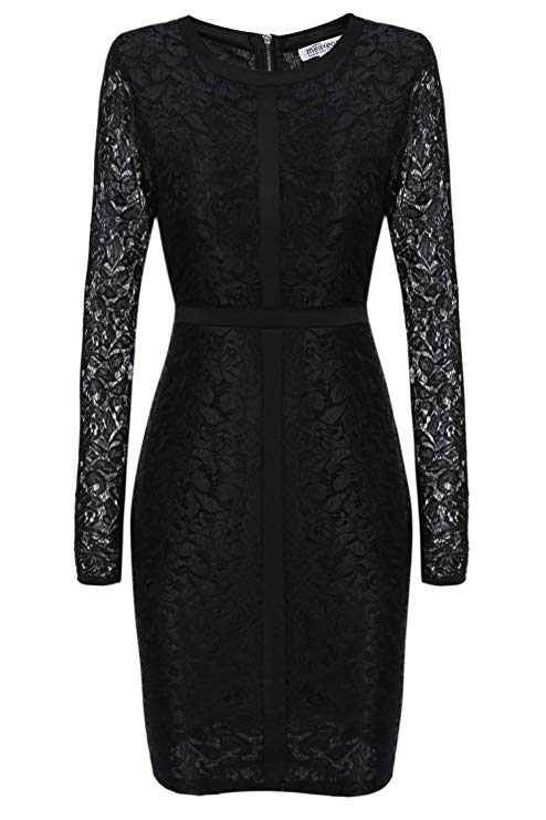 Zeagoo Women Sexy Sheer Mesh Stretch Long Sleeve Nightclub Mini Bodycon Dress