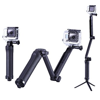 CAMZON 3-Way Rubberized Hand Grip, Multi-angle Adjustable Arm, Tripod, of Sturdy Polycarbonate for GoPro Hero 5 4 Session 3 2 1 SJCAM Xiaomi Yi Action Cameras