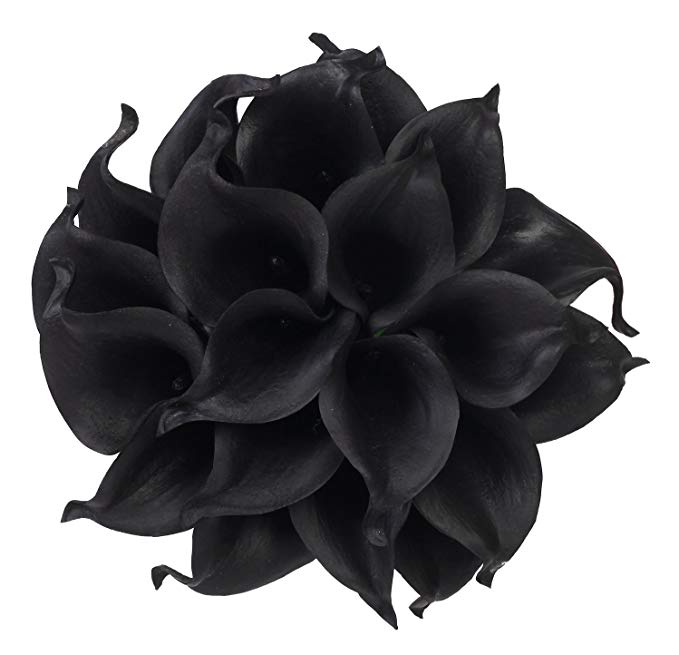 Houda Calla Lily Bridal Wedding Artificial Fake Flowers Party Decor Bouquet PU Real Touch Flower 10PCS (Black)