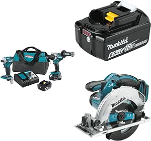 Makita XT288T 18V LXT Lithium-Ion Brushless Cordless 2-Pc. Combo Kit (5.0Ah) with BL1860B 18V LXT Lithium-Ion 6.0Ah Battery & XSS02Z 18V LXT Lithium-Ion Cordless 6-1/2" Circular Saw