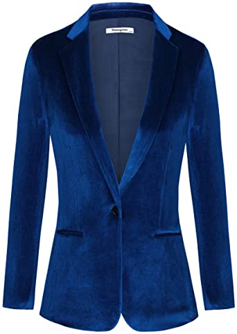 CMDC Women Suit Jacket Casual Basic Work Coat Long Sleeves Flocking Open Front Blazer