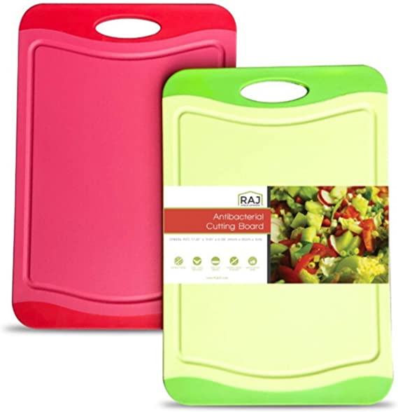 Raj Plastic Cutting Board Reversible Cutting board, Dishwasher Safe, Chopping Boards, Juice Groove, Large Handle, Non-Slip, BPA Free (17.4" x 11.81") - Red and Green