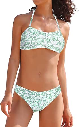 SHEKINI Women's Bandeau Halter Bikini Set Floral Printed Bathing Suit Ruched Two Piece Swimsuit