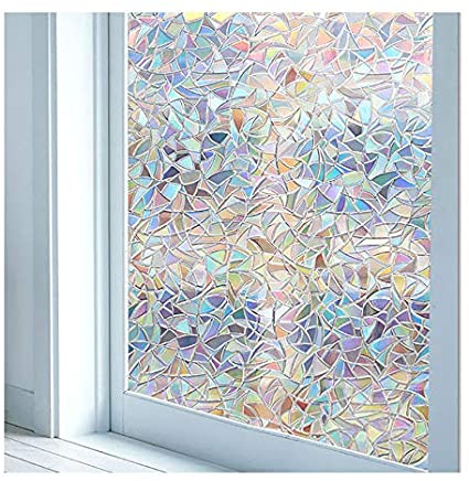 Window Privacy Film GOCTOS 3D Window Film Stained Static Cling Window Decals 17.7in x 78.7in Static Cling Heat Control Anti UV Non-Adhesiv Window Stickers for Glass Door Home House Ofiice