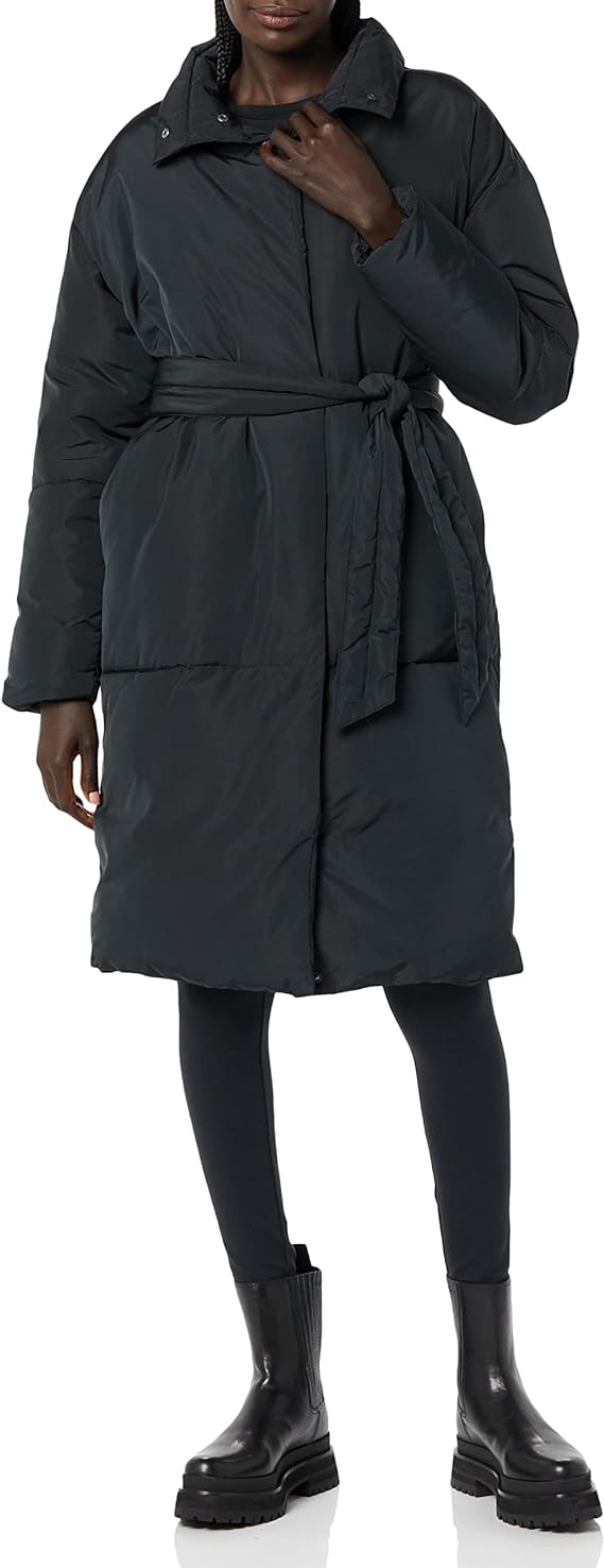 Daily Ritual Women's Padded Belted Puffer Jacket