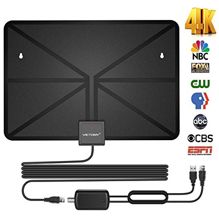 VICTONY 60 Mile Range Amplified HDTV Antenna with Detachable Amplifier Signal Booster and 16.5FT High Performance Coax Cable,Improved Version Better Reception-Black