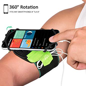 Acokki Running Armband, 360° Rotatable Cellphone Sweatproof Arm Band Strap Built-in Key Holder for Workout Running Hiking Biking Compatible with iPhone Android