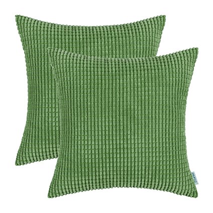 Pack of 2, CaliTime Throw Pillow Covers Cases for Couch Sofa Bed, Comfortable Supersoft Corduroy Corn Striped Both Sides, 20 X 20 Inches, Forest Green