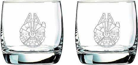 Star Wars Glass Set - Millennium Falcon - Collectible Gift Set of 2 Cocktail Glasses - 10 oz Capacity - Classic Design - Heavy Base