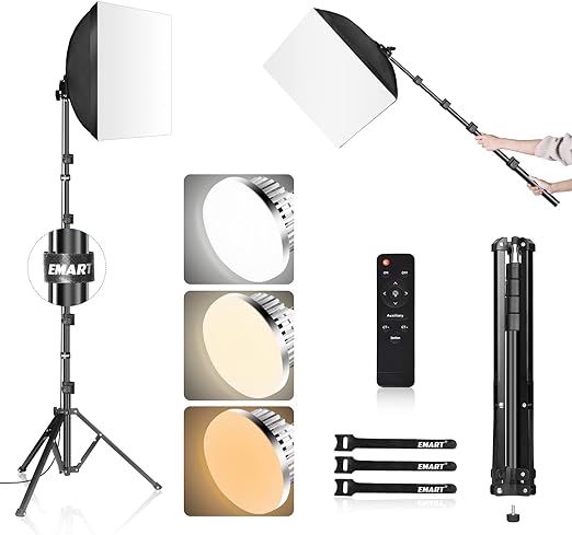 EMART Softbox Lighting Kit,16"X16" Soft Box and 3 Colors Temperature 3000-5500K 85W LED Light kit with Remote,Professional Softbox Photography Light Kit for Portrait,Video Recording, Filming(1PACK)