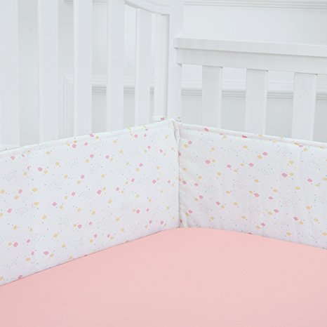 Baby Shower Gift-Breathable Crib Bumper Pads/Padded Crib Liner for Standard Cribs, Premium Woven Cotton and Microfiber Fill-in Bumper Set, 4 Piece Pink Cloud by TILLYOU