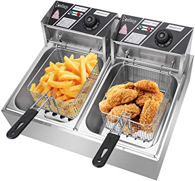 ZOKOP Deep Fryer 12.7QT/12L Stainless Steel Double Cylinder Electric Fryer with Baskets Filters,Electric Fryer for Turkey,French Fries,Donuts