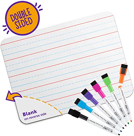 Quality Ruled Dry Erase Lapboard. Great for Kids Learning Writing. with 6 Markers. 9-Inch X 12- Inch (Lined)