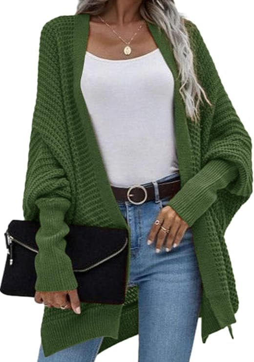 Dokotoo Women's 2024 Fashion Casual Oversized Open Front Batwing Long Sleeve Chunky Knit Cardigans Sweaters Outerwear Coats