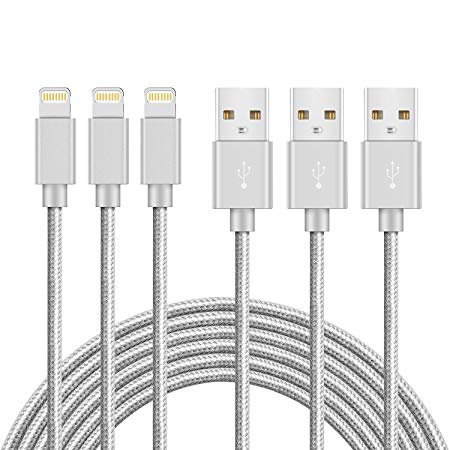 Lightning Cable,Irady 3Pack 3.3ft / 1M Nylon Braided USB Cord Charging Cable Charger for iPhone 7 6 6s, iPhone 7 Plus 6 Plus 6s Plus, iPhone 5s 5 Se, iPad, iPod mini Air Pro iPod touch nano 7 and More, Silver