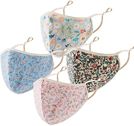Reusable Floral Face Cloth Mask,Cotton Washable Adjustable Face Cover Mask with Ear Loops