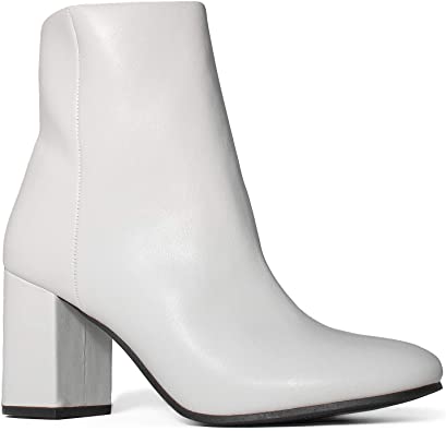 Women's Round Toe Chunky Heeled Side Zip Slim Fit Ankle Booties