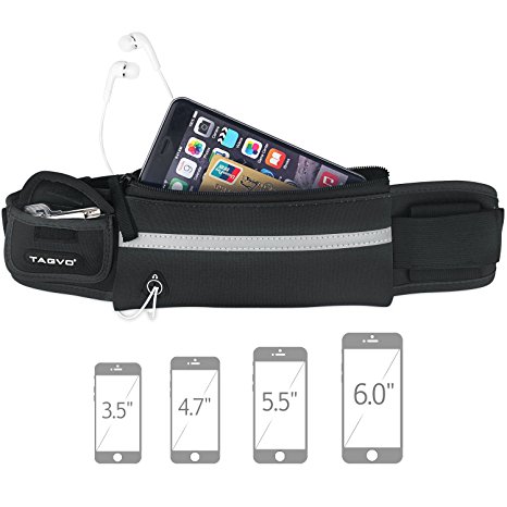 Tagvo Running Waist Pack with Elastic Strap Suitable for All Women Men Anti-bouncing Sweat Proof, Sport Belt with Reflective Patch for Carrying Keys, Cards, ID, Passport, iPhone 6 6s 7 Plus Galaxy