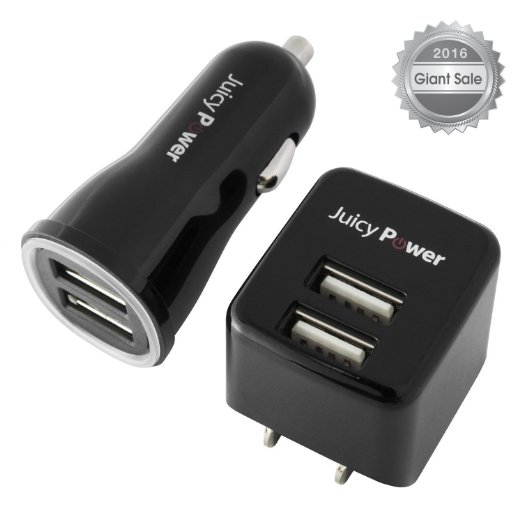 Juicy Power 2-in-1 USB Car Charger & Mini Home Wall USB Charging Kit (AVLT-CH07)