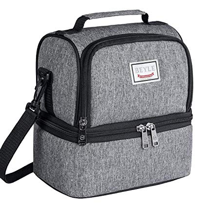 Beyle Insulated Lunch Bag for Men & Women Kid, Lunch Box, Mens Large Refrigerated Lunch Box Cooler Tote Bag, Double Deck Cooler (Grey)