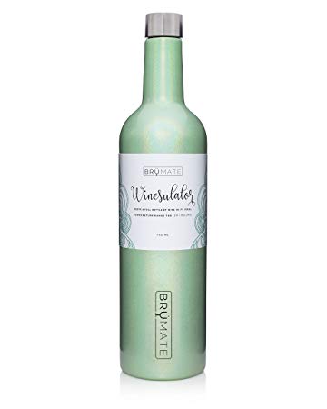 BrüMate Winesulator 25 Oz Triple-Walled Insulated Wine Canteen Made Of Stainless Steel, 24-hour Temperature Retention, Shatterproof, Comes With Matching Silicone Funnel (Glitter Mint)