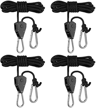 MELONFARM 2 Pairs 1/8 inch Adjustable Heavy Duty Grow Light Rope Clip Hanger for Grow Light Fixtures, 6.6-ft Long & 150lb Capacity