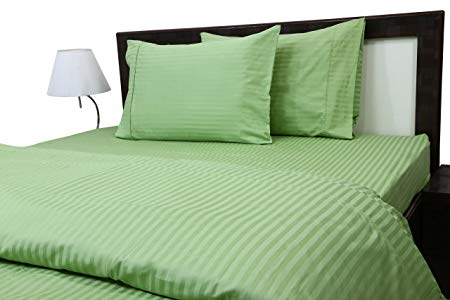 British Choice Linen Double duvet cover set Sage Stripe Egyptian cotton 1000-Thread-count Durable Sateen Finish Comfortable (Duvet cover with pillowcase)