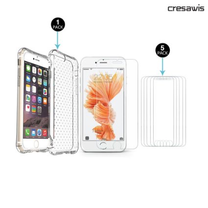 iPhone 6S Screen Protector, cresawis 5-Pack 0.26mm 9H Tempered Glass Screen Protector for IPhone 6s and iPhone 6 4.7 Inch, Free Iphone 6S Case Included (Lifetime Warranty)