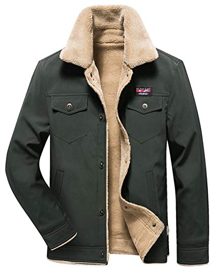 HOW'ON Men's Casual Sherpa Fleece Lined Jacket Warm Coat with Fur Collar