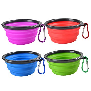 Collapsible Dog Bowl,Silicone Portable Foldable Water Bowls with Carabiner Clip for Travel (4 Pack)