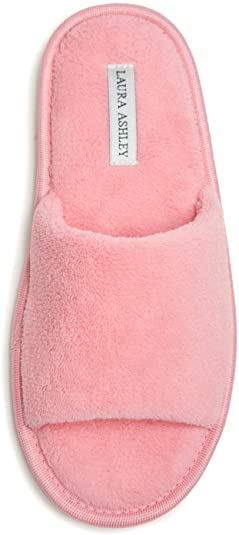 Laura Ashley Ladies Open Toe Plush Terry Slippers (See Colors and Sizes)