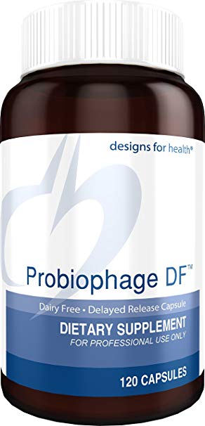 Designs for Health Probiophage DF - Bacteriophage Prebiotic   Probiotic to Promote Healthy GI and Immune Function, Dairy   Gluten Free (120 Capsules)