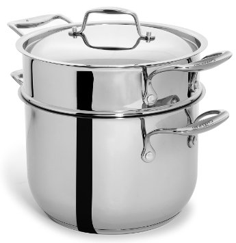 Culina 6 Quart Pot Cookware with Pasta Insert and Lid 1810 Heavy Gauge Stainless Steel Silver Dishwasher Safe