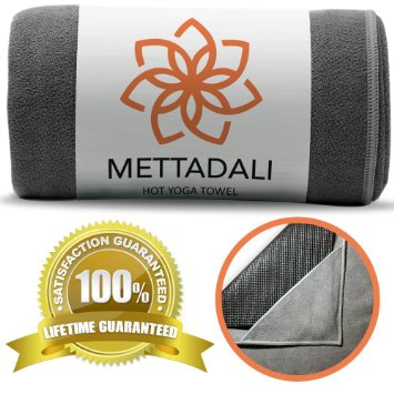 Mettadali Yoga Towel Lifetime Guarantee Anchor-Fit Corners Non-Slip Improve Mat Grip During Bikram and Hot Yoga Classes - Ultra Absorbent Machine Washable Microfiber - Try Risk-Free
