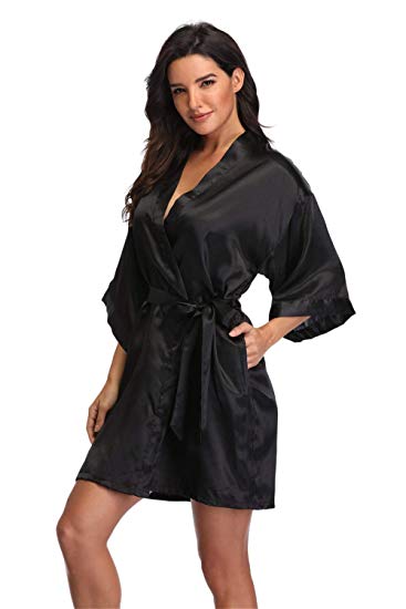 Women's Pure Short Silky Robes Bridesmaid Bride Party Satin Robes Sleepwear