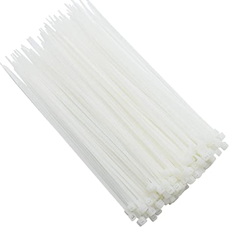 Cable Zip Ties 8 inch 200 Pack，Heavy Duty White Zip Ties, 18 Pounds Tensile Strength, Self-Locking UV Resistant Nylon Wire Ties, Plastic Wire Ties Wraps,Indoor and Outdoor Tie Wire