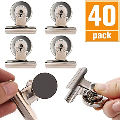 Magnetic Clips 40 Pack by Grtard Office Products, Stainless Steel Clips Peferct for House Office School Use, Hanging Home Decoration, Photo Displays, 1.2 Inch, 40 Pieces (Silver)