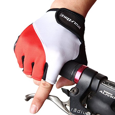 Moonsea Tri-color Optional Outdoor Sports Gloves Cycling Gloves Bike Bicycle Gel Gloves Shockproof Mountain Reflex Silicone Half Finger and Anti-slip Gloves Ultra-breathable