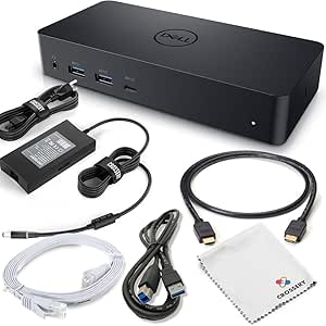 Dell D6000 Docking Station Bundle - includes Universal Dell Dock, HDMI Cable, 130W Power Adapter, USB Printer Cable & Microfiber Cloth, Compatible with USB-C and Dual Monitors (Renewed)